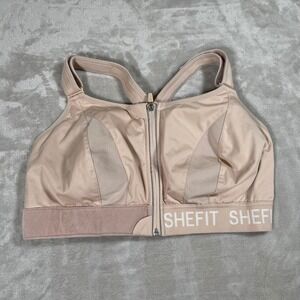 SHEFIT Women's Sports Bra Zip Up Athleisure Athletic Workout‎ 4 Luxe Beige